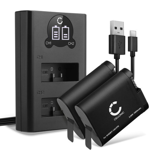 2x Batteri till GoPro Hero 13, AHDBT-1301 AHDBT-1301PR (1900mAh, 3.89V) + Dubbel Laddare från CELLONIC