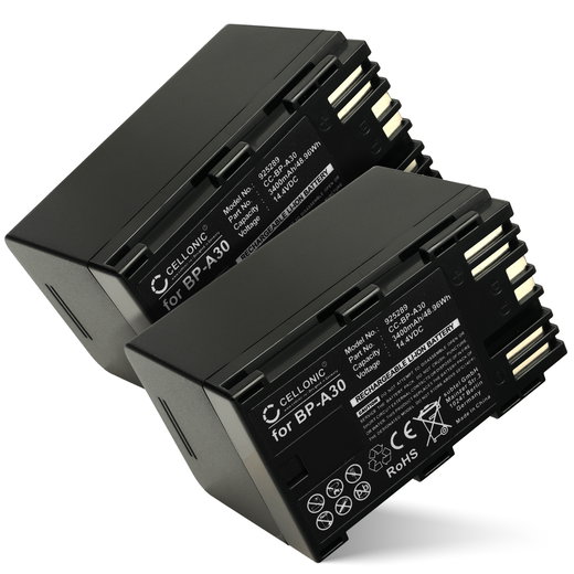 2x Batterij voor Canon XF605, EOS C300 Mark II, XF705, CA-CP200L, BP-A30, EOS C200B BP-A30 Accu (3400mAh, 14.4V) van CELLONIC