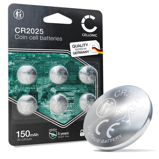 CELLONIC CR2025 Batteria a bottone (Lithium, 150 mAh, 3V) per Chiavi Auto, Telecomandi Garage, Dispositivi Medici - x6-Pacco batterie