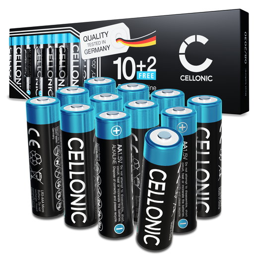 12er-Pack CELLONIC 1.5V Alkaline AA Batterien – 2900mAh LR6, AM3, Mignon, MN1500 Einwegbatterien für Fernbedienungen, Spielzeug, Taschenlampen, Uhren & mehr