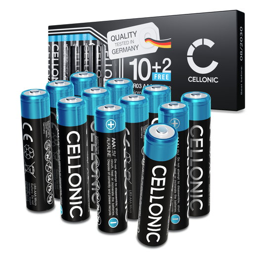 12x CELLONIC 1.5V Alkaline AAA-paristoja – 1250mAh LR03, Micro, MN2400 kertakäyttöparistot kaukosäätimiin, LED-valoihin, leluihin, pieniin elektronisiin laitteisiin ja muuhun