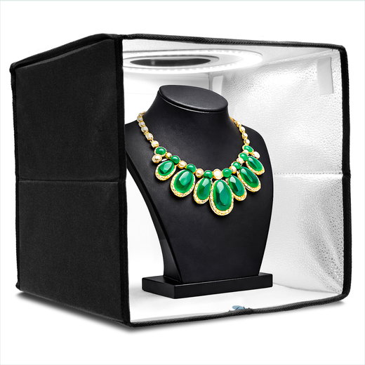 Box Fotografica Pieghevole 30cm – Anello LED, 120 Perline, CRI ≥97, 5500K Luce Diurna, Dimmeraggio 10 Livelli, 6 Sfondi & Borsa Trasporto da CELLONIC