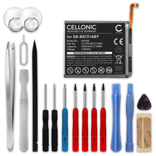 Batteria EB-BS721ABY compatibile con Samsung Galaxy S24 FE, SCG30, SM-S721, SM-S7210, SM-S721A, SM-S721B, SM-S721B/DS, SM-S721J, SM-S721N (4500mAh, 3.88V) + Set di strumenti 17pz Ricambi CELLONIC per telefoni cellucari, smartphone