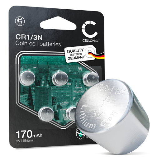 CELLONIC CR1/3N Knopfzellen-Batterien (Lithium, 170mAh, 3V) für Hundehalsbänder, Kameras, Laservisierungen – x5-Pack