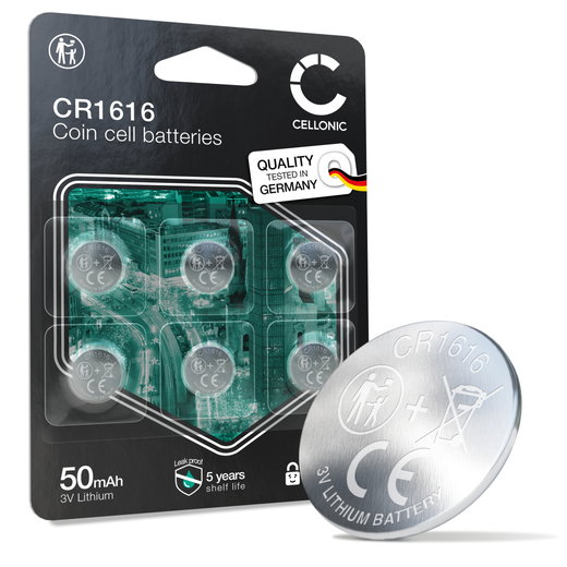 CELLONIC CR1616 Piles (Lithium, 50mAh, 3V) pour clés de voiture, montres, petits capteurs, appareils portables - Pack de x6