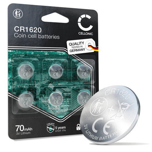 CELLONIC CR1620 Piles (Lithium, 70mAh, 3V) pour clés de voiture, montres, glucomètres, appareils de fitness - Pack de x6