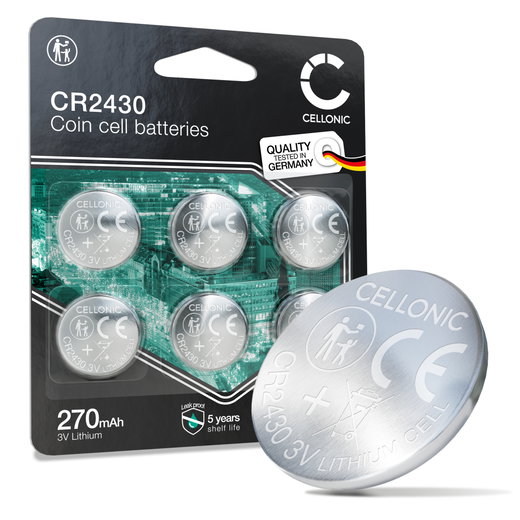 CELLONIC CR2430 Knopfzellen-Batterien (Lithium, 270mAh, 3V) für Autoschlüssel Medizinische Geräte Uhren – x6-Pack