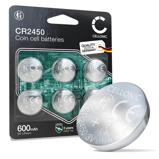 CELLONIC CR2450 Pila de botón (Litio, 600mAh, 3V) para Llaves de coche Abre-puertas de garaje Domótica – Pack de 6