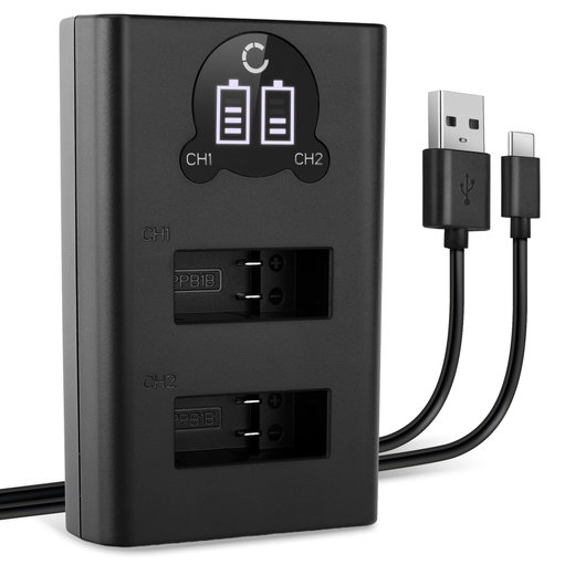 USB-dubbelladdare (AMDBD-001) för GoPro MAX 2 + 1m + USB Kabel från CELLONIC
