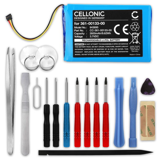 Batteria per Garmin zumo XT, Tread 5.5, 361-00133-00 2600mAh + Set di strumento, marca CELLONIC, ricambi di lunga durata per navigatori