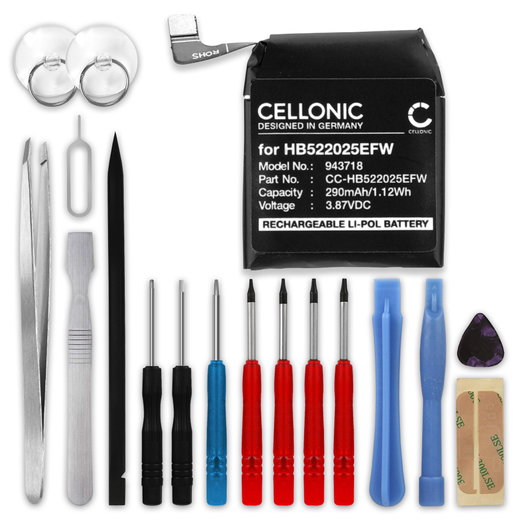 CELLONIC Batteria HB522025EFW compatibile con Huawei Watch GT3 42mm, Watch GT3 Pro 42mm 290mAh + Set di strumento Ricambi per smartwatch/braccialetti fitness